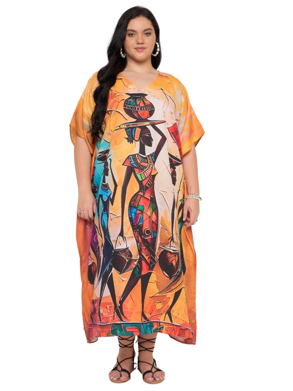 Plus Size Polyester Caftan Dress Summer Beach Cover Up Maxi Dresses for Women